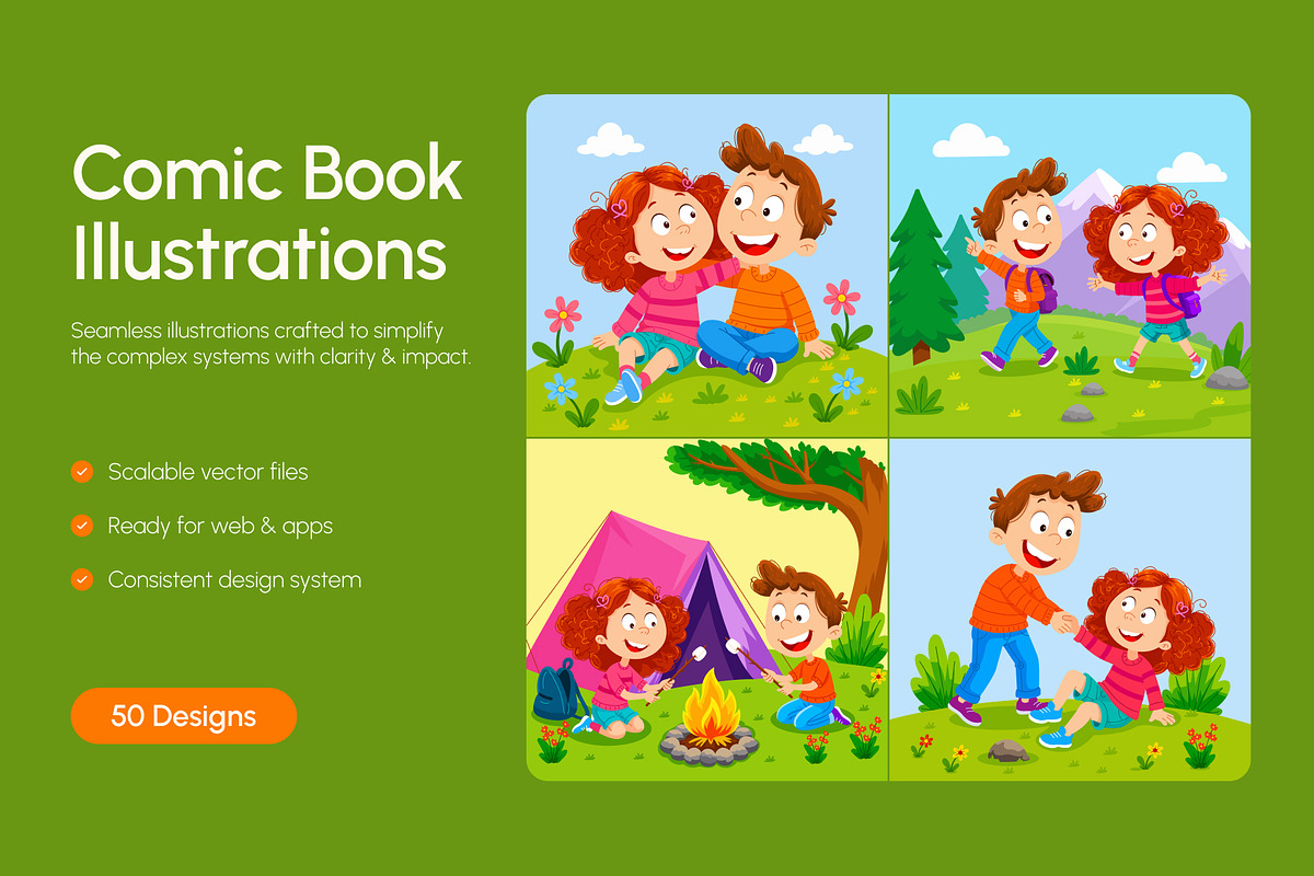 50 Comic Book Flat Illustrations, an Education Illustration by Brickclay (Photo 1 of 11)