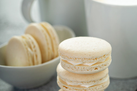 Vanilla macarons stacked, a Food & Drink Photo by farwasser