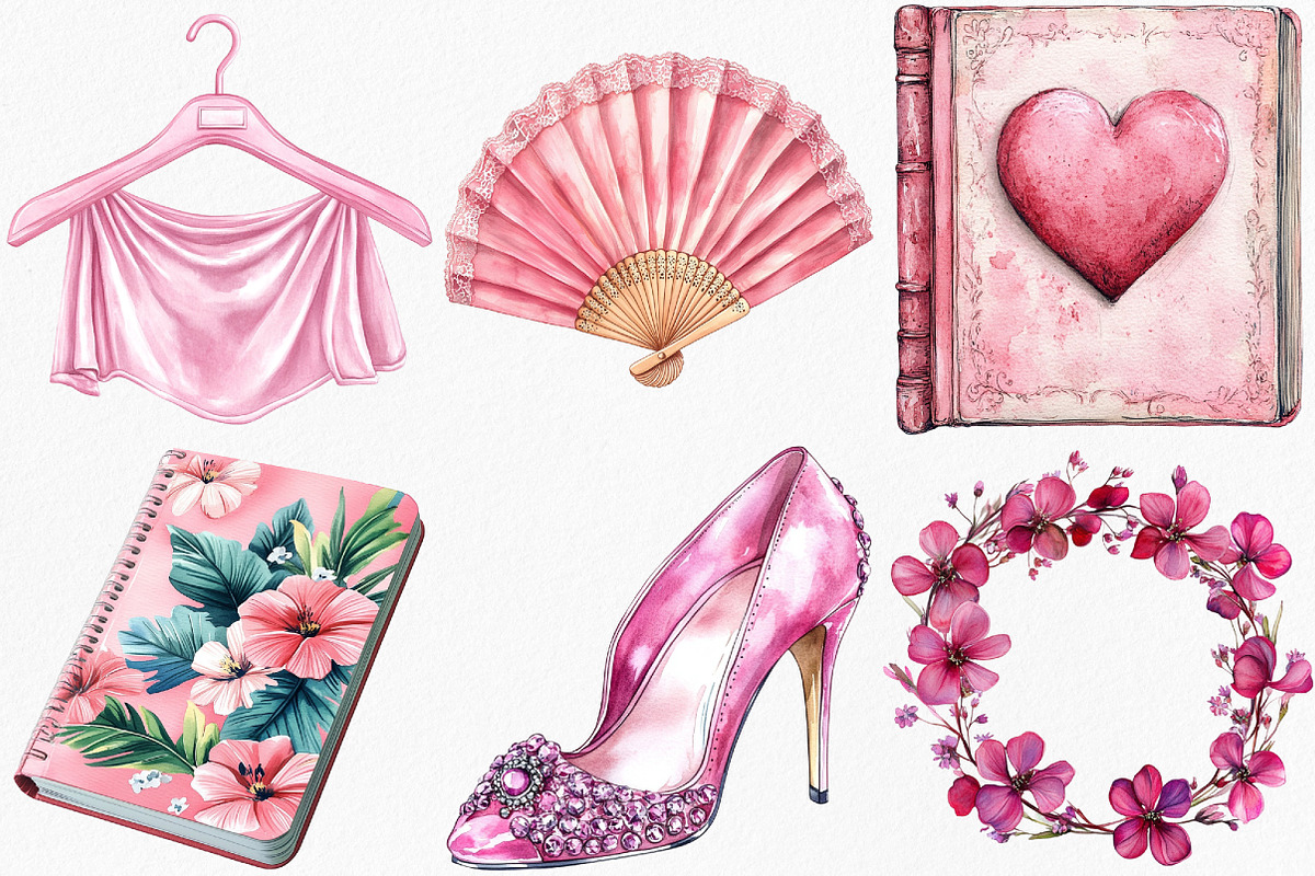Watercolor Pink Wedding Day Clipart, an Illustration by Canvas Craft (Photo 4 of 8)