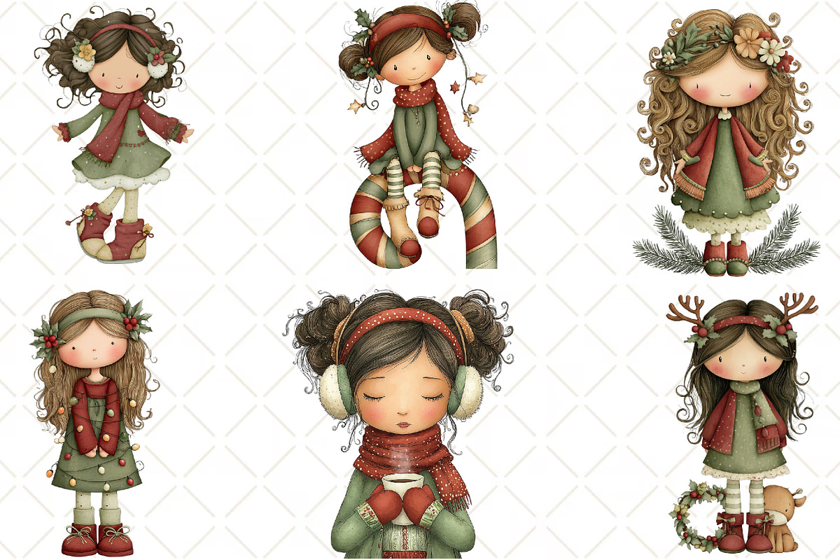 Whimsical Christmas Girls Clipart, an Illustration by Black Bird Studio (Photo 3 of 6)