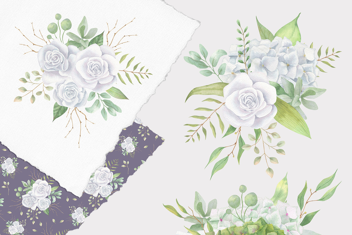 White & Green  boho flowers clipart, a Decorative Illustration by Nebbia (Photo 3 of 11)