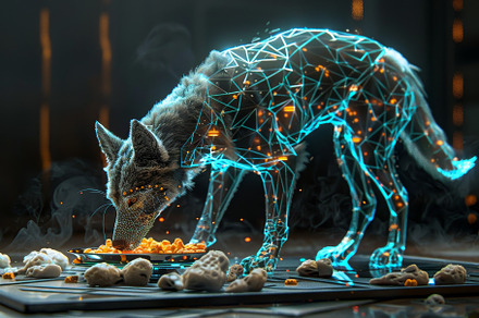 Wolf feeding from tray with illumina, a Photo by Iftikhar Alam