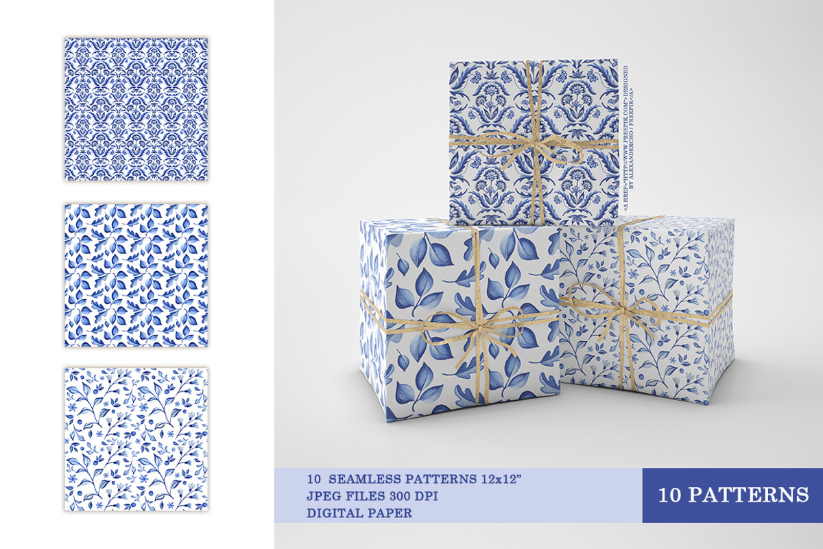 Blue flowers design. Blue pattern, a Decorative Illustration by Alla Art Poster (Photo 6 of 8)