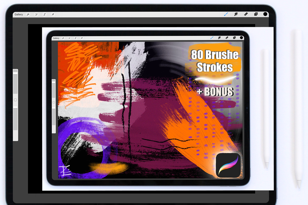 80 Splatters/Strokes for Procreate, a Brush Add-On by Li Zamperini (Photo 1 of 7)