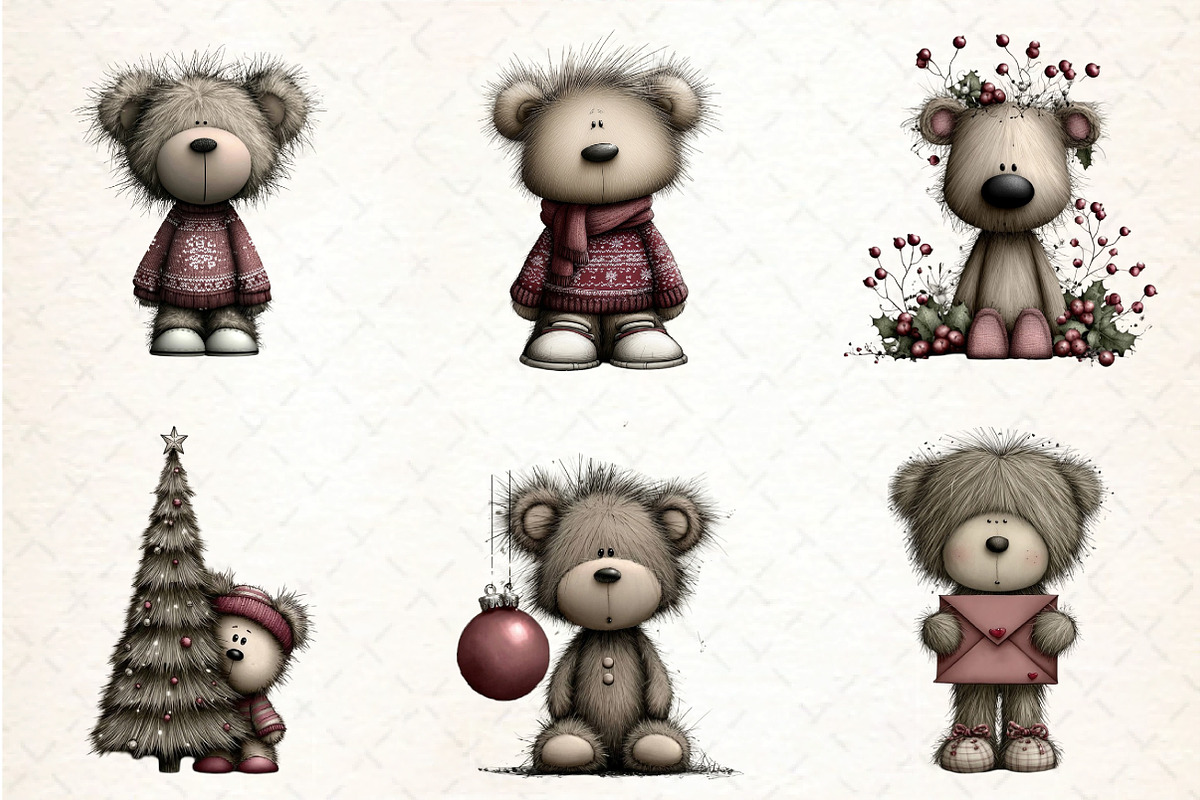 Whimsical Christmas Teddy Clipart, an Illustration by DreamCafeArt (Photo 2 of 6)