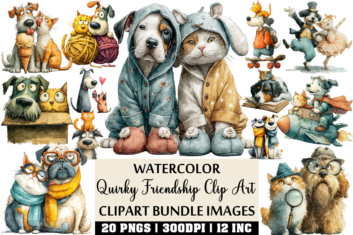 Watercolor Quirky Friendship Clipart, an Illustration by Craft Nest (Photo 1 of 4)