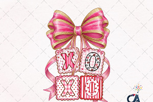 XOXO Valentine Pink Bow PNG, an Illustration by Creative Art