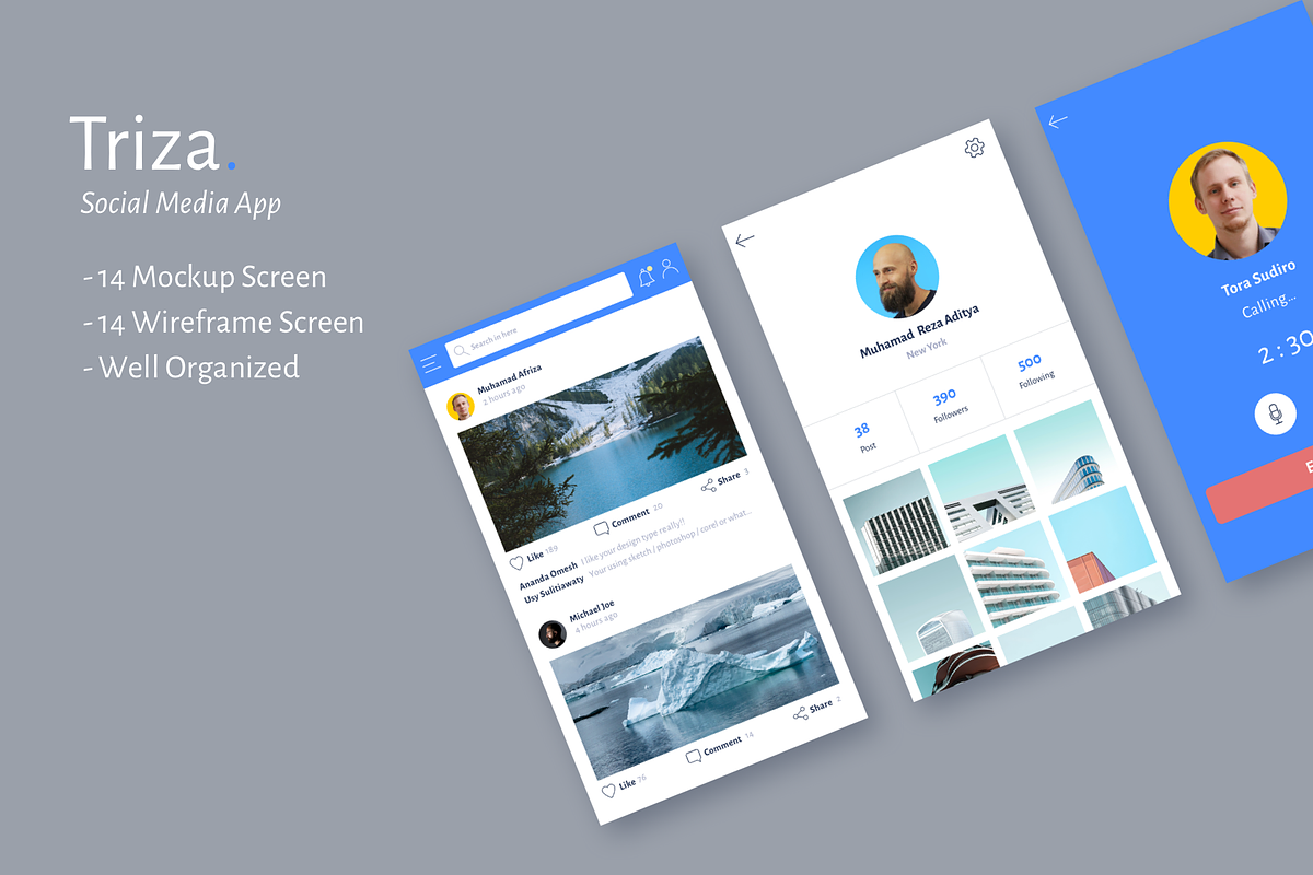 Triza - Social Media App UI Kit, an UI Kit Template by Reza Space (Photo 1 of 5)