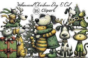 Whimsical Christmas Dog & Cat Bundle, an Illustration by Creative Art