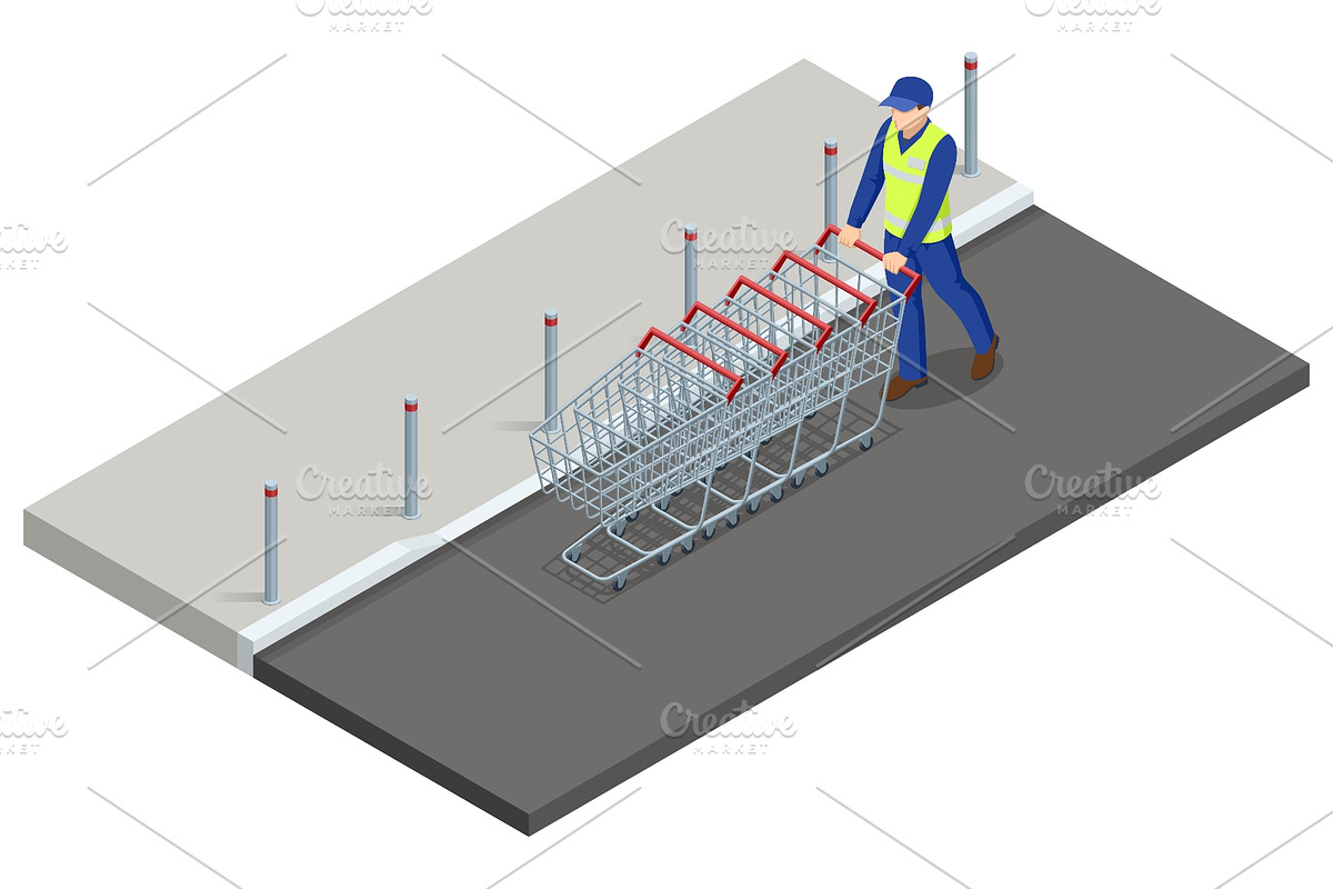 Isometric Store Worker with Cart Row, a Person Illustration by Golden Sikorka (Photo 1 of 3)