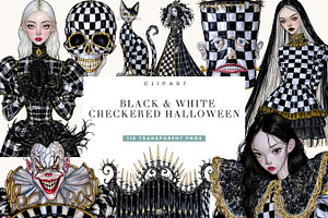 Black & White Checkered Halloween, a Seasonal Illustration by BusyDaydesign