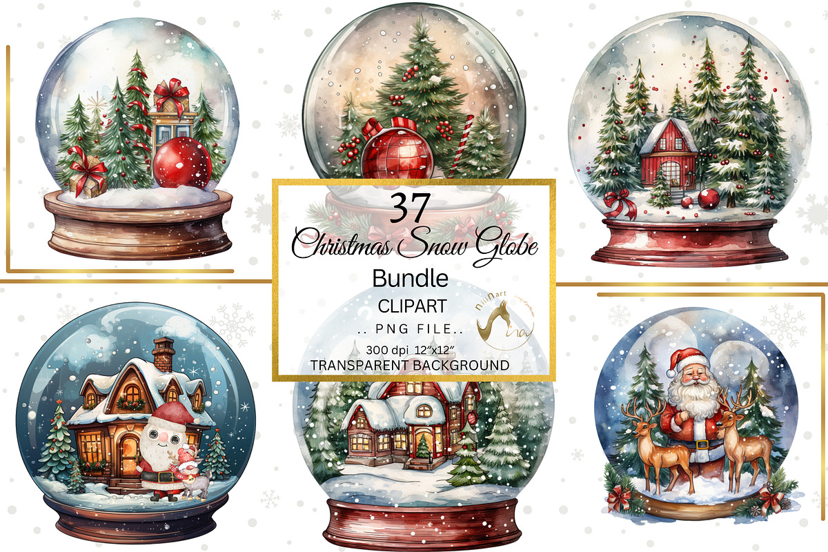 Christmas Snow Globe Clipart Bundle, a Seasonal Illustration by NiiiNArt
