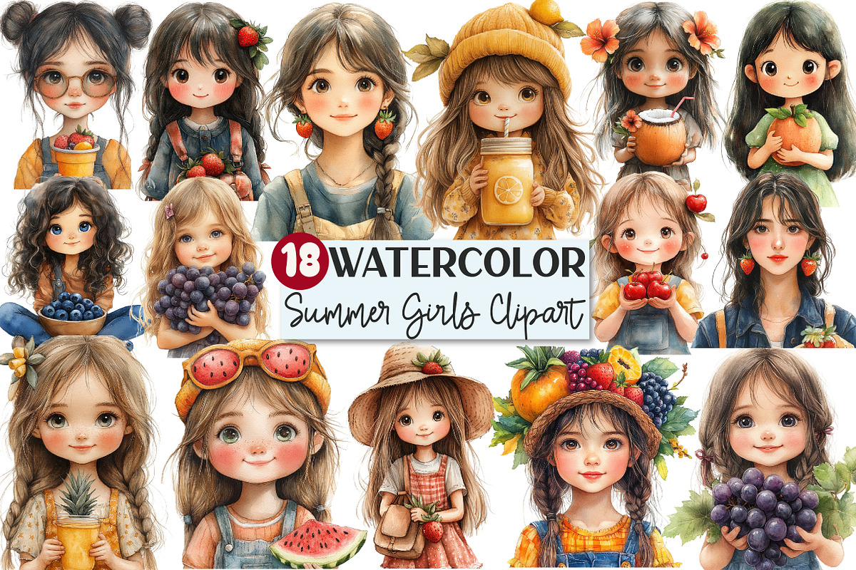 Summer Girls with Fruits Clipart, an Illustration by Rose Art (Photo 1 of 3)