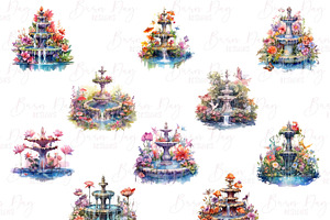 Watercolor Fountain Clipart Bundle