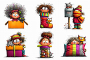Quirky Girl and Cat Peeking Clipart, an Illustration by Libby Wishes (Thumbnail 2 of 6)