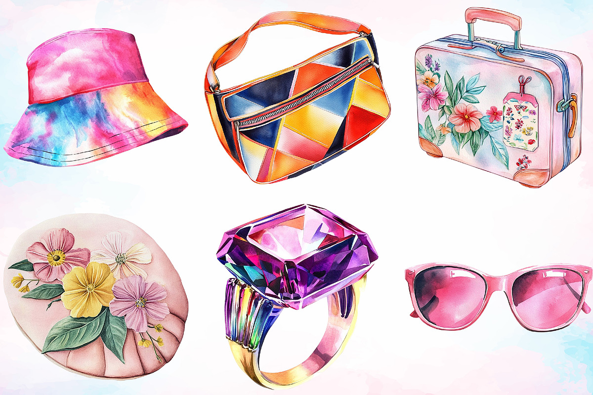 Watercolor Accessories Clipart PNG, an Object Illustration by Canvas Craft (Photo 2 of 3)