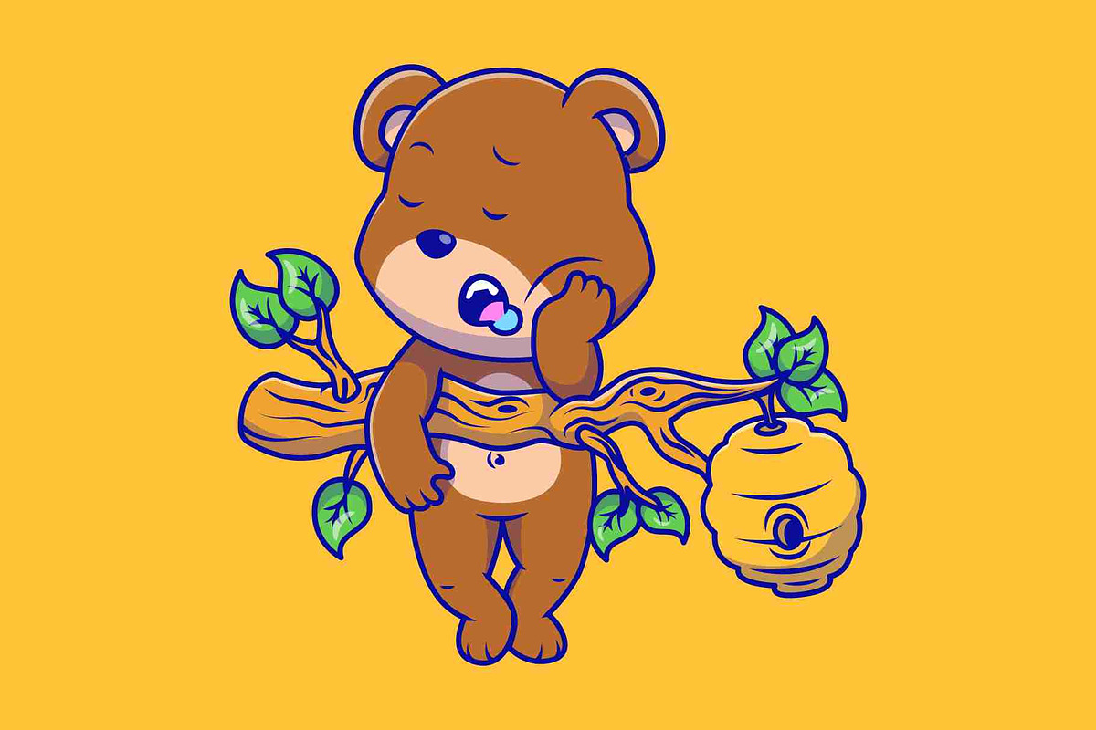 Cute Grizzly Bear Sleeping On Branch, an Animal Illustration by Artstorystudio (Photo 2 of 3)