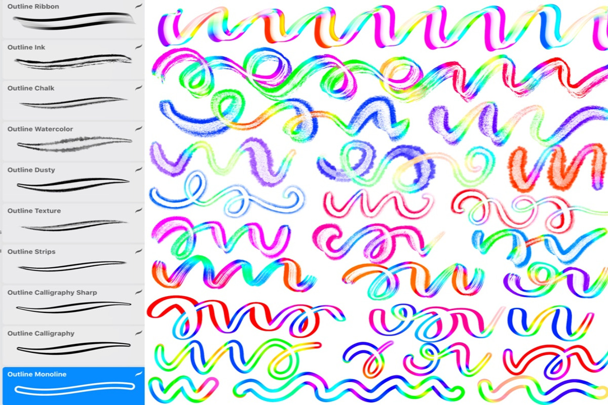 Rainbow Outline Procreate Brushes, a Brush Add-On by Almazova Dolzhenko (Photo 2 of 13)
