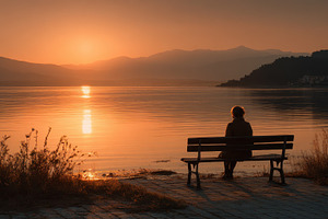 Woman Silhouetted on Bench Watching, a Photo by Pixeness Studio