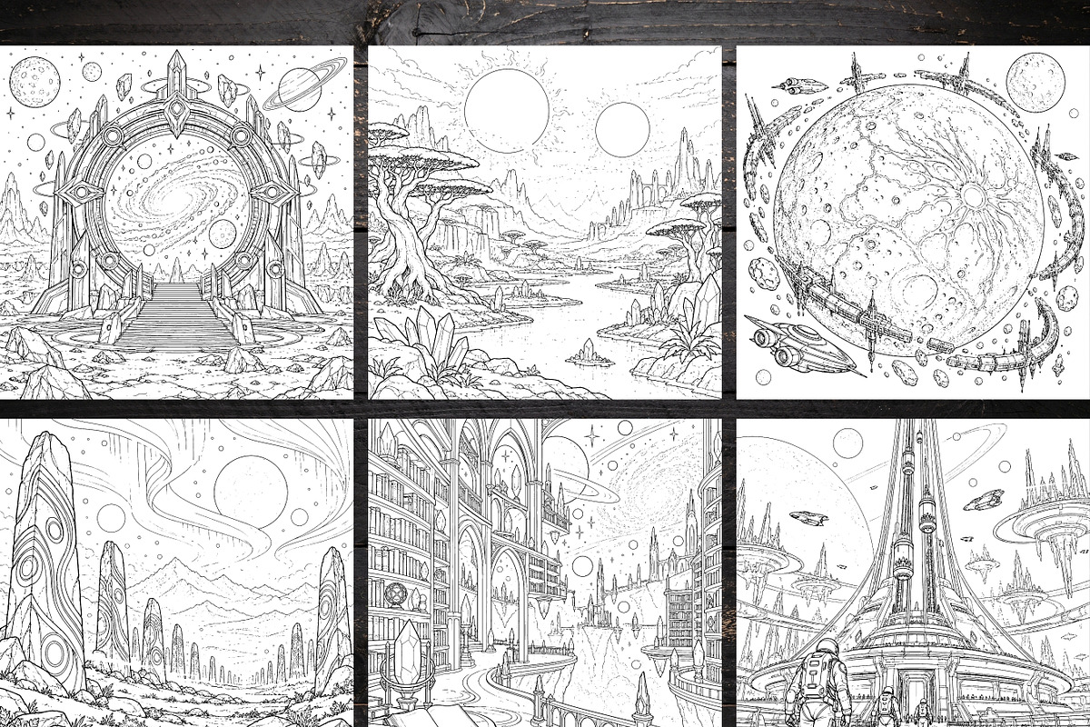 Alien Worlds Coloring Pages Bundle, a Brochure Template by LA Design (Photo 4 of 10)