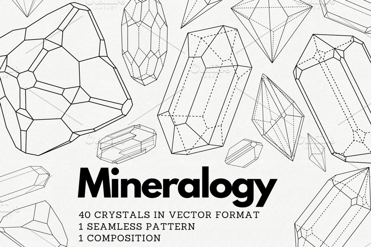 Mineralogy - 40 Vector Crystals, a Decorative Illustration by Helga Wigandt (Photo 1 of 6)