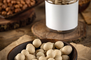 Bowl of white chocolate covered peanuts, a Photo by Grafvision photography