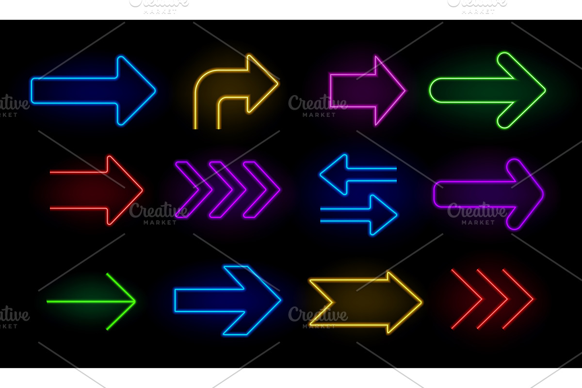 Neon arrows. Realistic glowing, an Object Illustration by Frogella