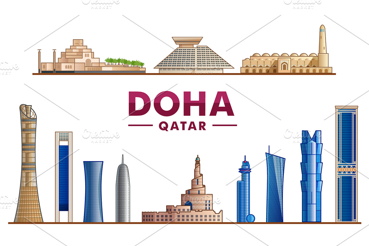 Doha ( QATAR ) skyline. Vector, a Work Illustration by Sky and glass (Photo 3 of 4)