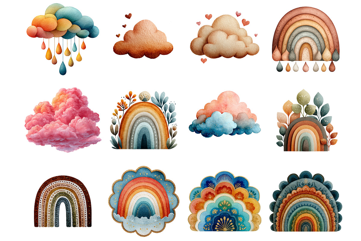 Watercolor Boho Rainbow Clipart, an Illustration by DreamArtGraphic (Photo 2 of 4)