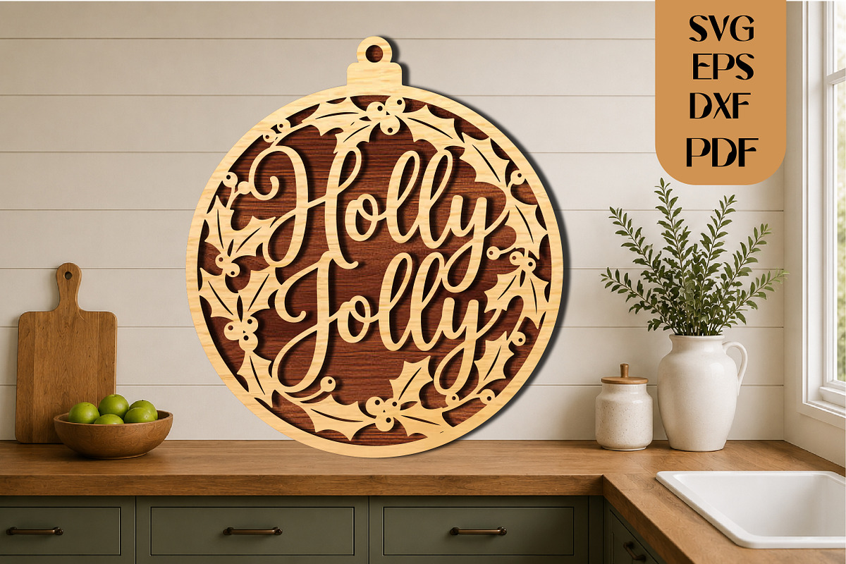 Holly Jolly Christmas Laser Cut SVG, an Object Graphic by DreamCafeArt (Photo 3 of 4)