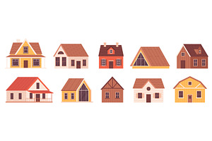 Wooden country cabins. Cartoon huts, an Object Illustration by LadadikArt