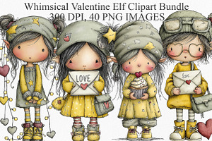 Whimsical Valentine Elf Clipart, an Illustration by Canvas Craft