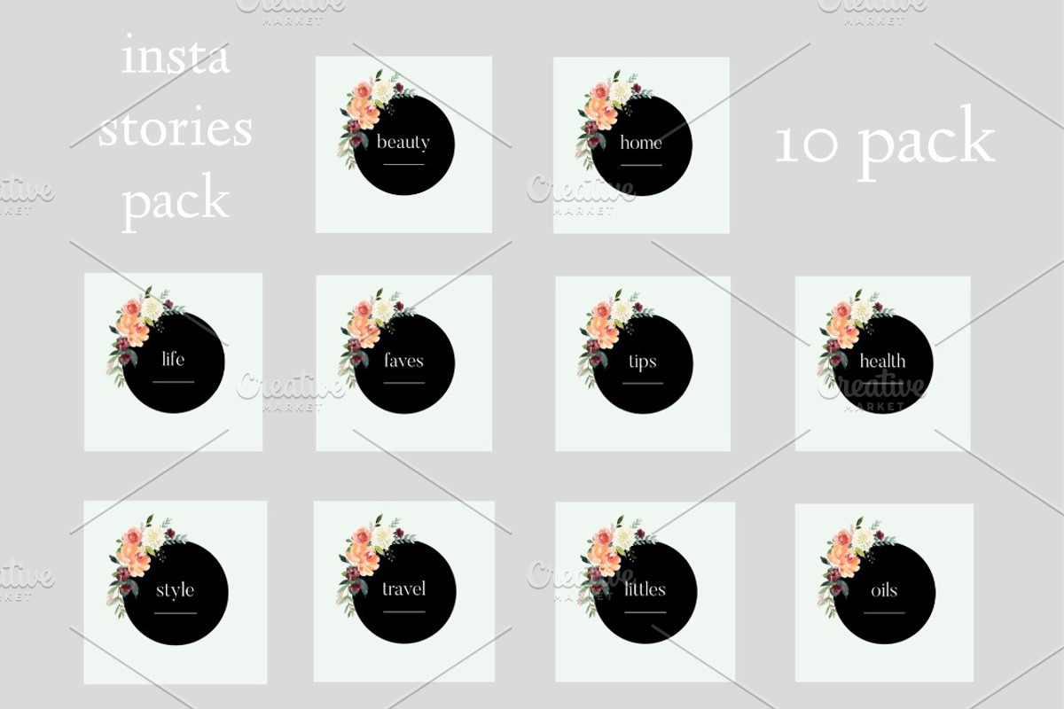 Black & Floral Insta Stories Pack, an Icon by Elise Hunter Design (Photo 1 of 11)