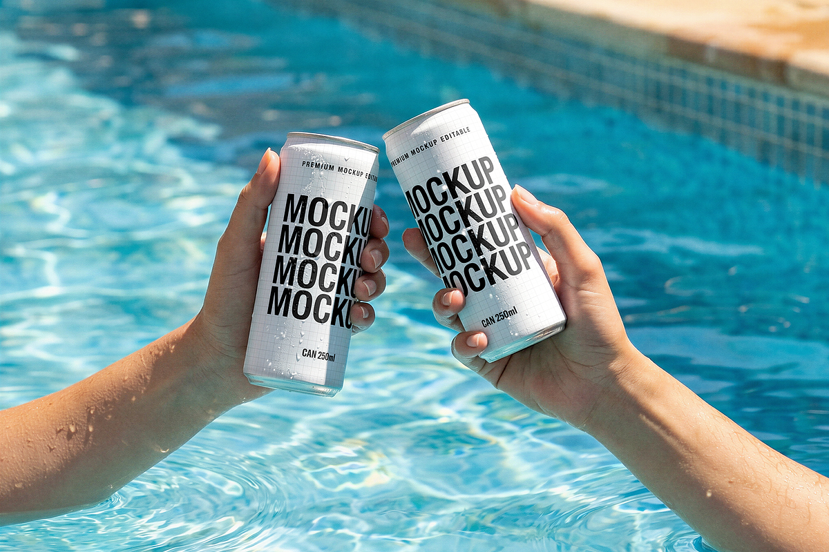 250ml Cans Mockup - Pool Scene, a Packaging Mockup by TD Mockup (Photo 2 of 4)