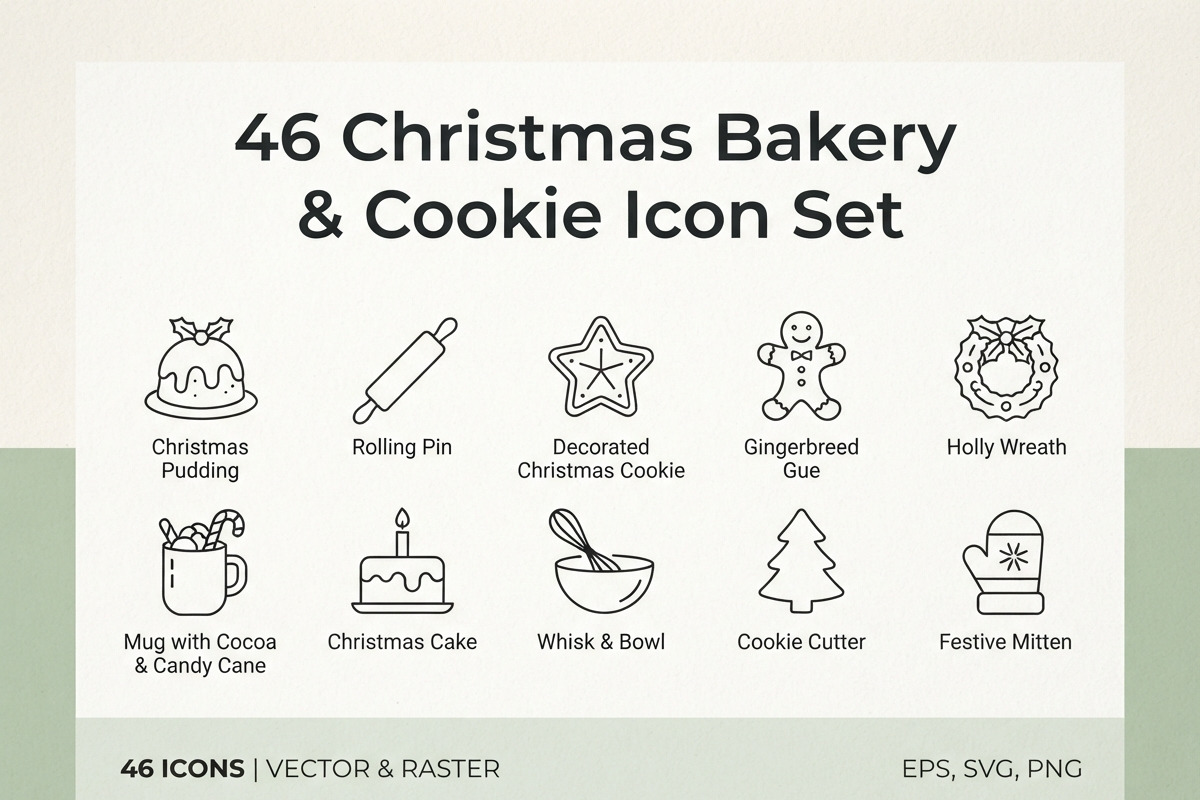64 Christmas Bakery Icon Set, an Outline Icon by adenpinkstore (Photo 1 of 18)
