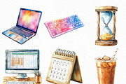 Watercolor Office Time Clipart, an Illustration by Craft Nest (Thumbnail 3 of 6)