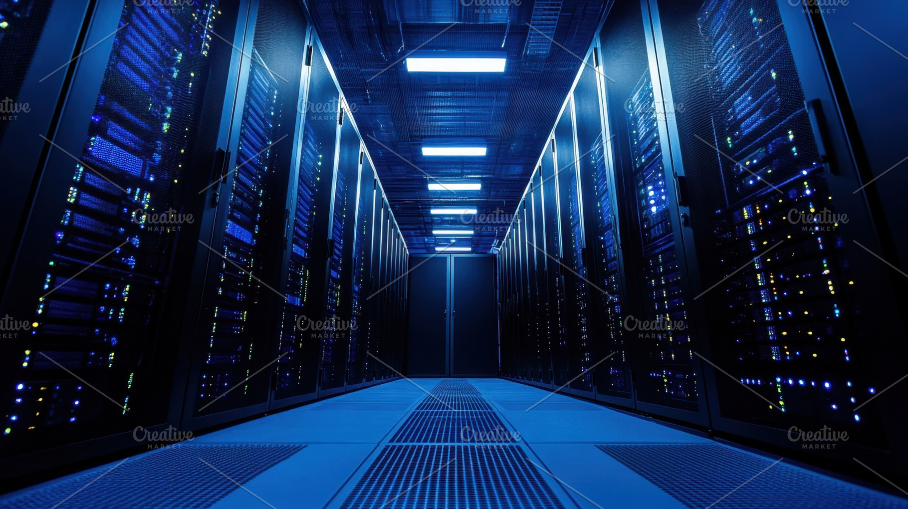 Blue-lit server data center, a Photo by Beautiful things