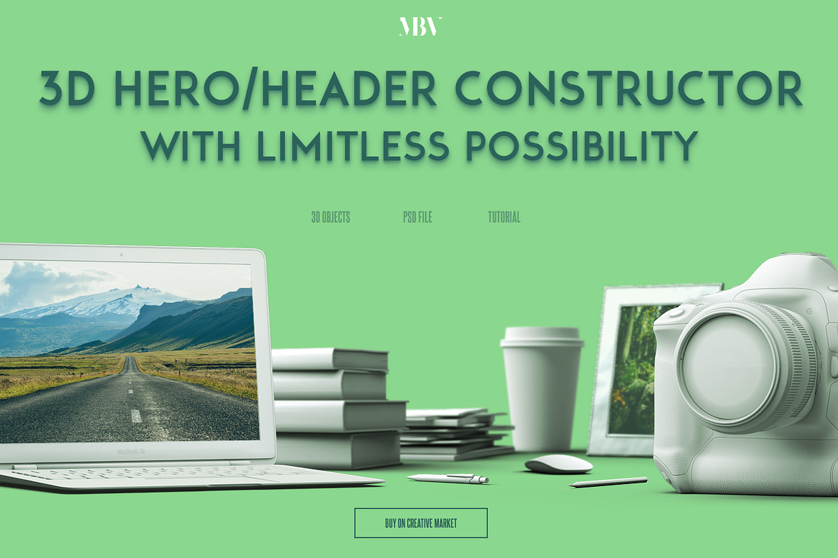 3D Hero/Header Constructor, a Books & Magazine Mockup by Madebyvadim (Photo 3 of 6)