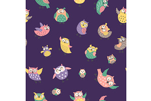 Owl pattern. seamless design, an Animal Illustration by Onyx