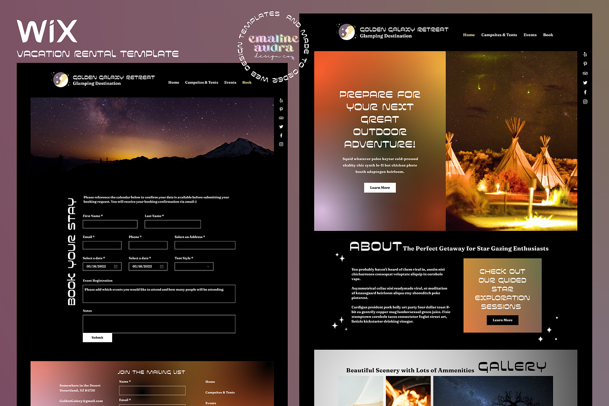 Galaxy Vacation Rental WIX Template, a Wix Template by Emaline Audra Design Co. (Photo 1 of 5)