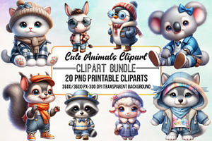 Watercolor Cute Animals Clipart, an Animal Illustration by Craft Nest