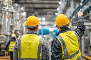 Workers discuss plans in factory, a Photo by Beautiful things