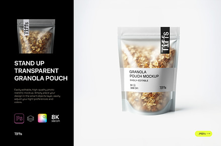 Transparent Granola Packaging Pouch, a Household Mockup by TIFFS