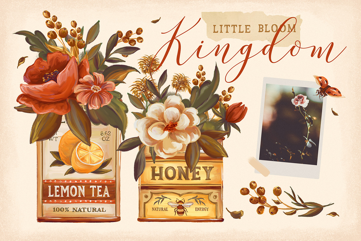 Vintage Tins & Flowers Graphic Set, a Texture Illustration by Yeticrab (Photo 1 of 12)