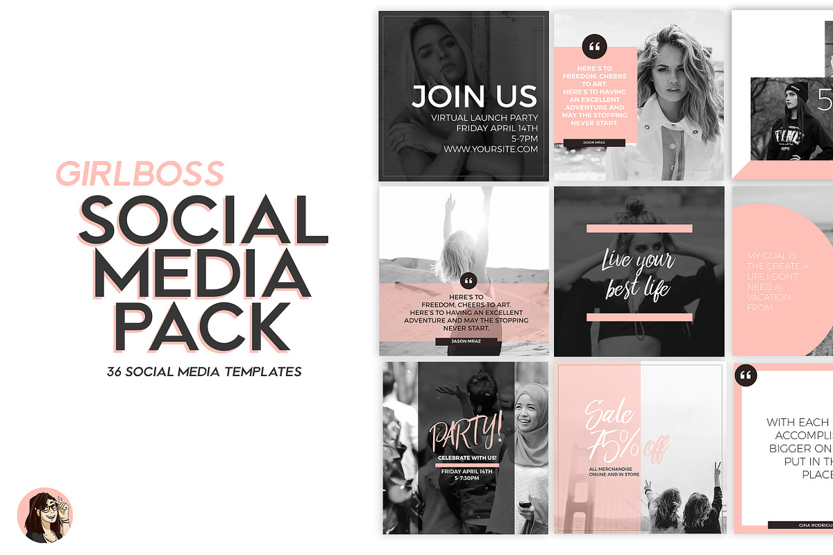 GirlBoss Pink Social Media Templates, a Social Media Template by Candor Creative (Photo 1 of 4)
