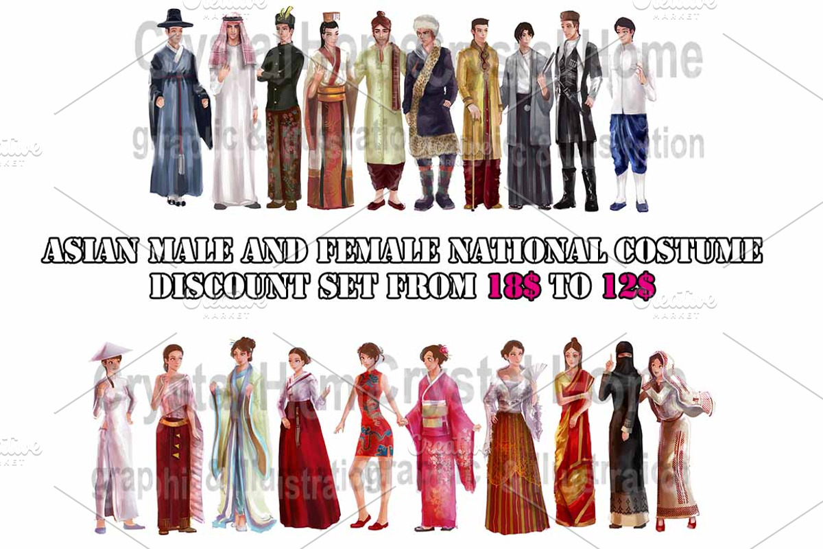 Asian people national costume set!, a Person Illustration by