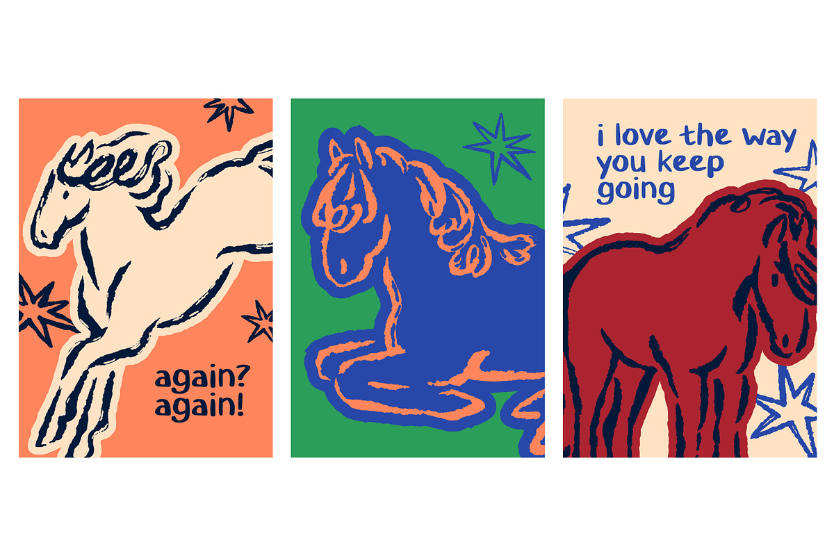 Doodle, scribble horse posters set, an Animal Illustration by Good Studio (Photo 4 of 11)