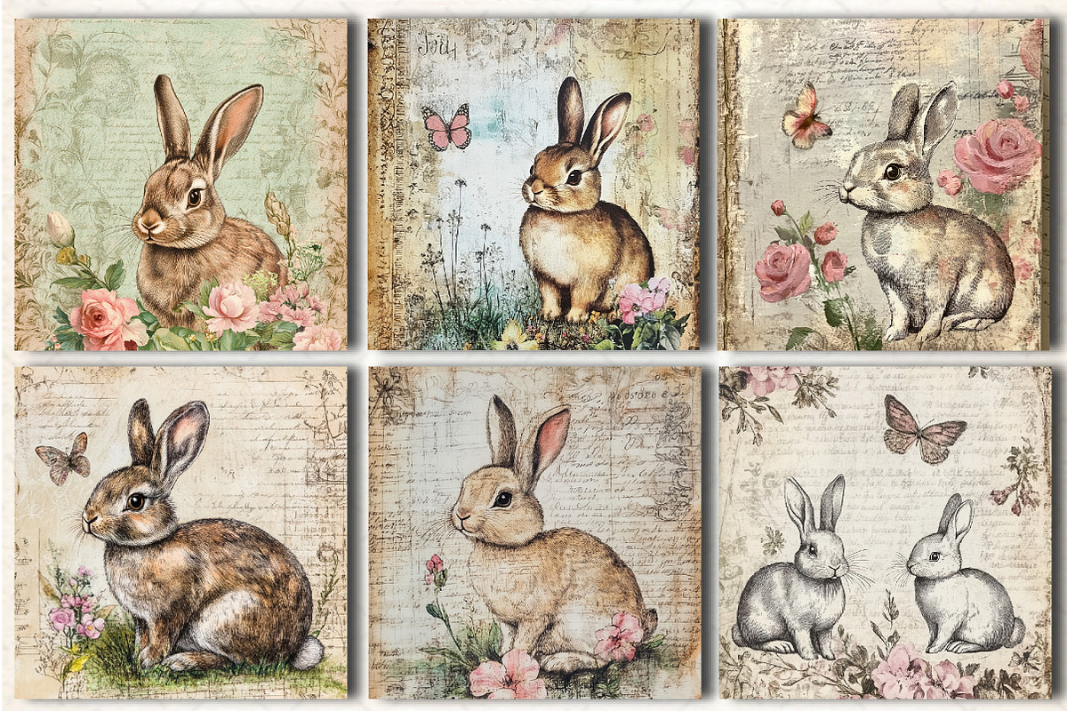 Vintage Bunny Junk Journal Pages, a Pattern Graphic by DreamCafeArt (Photo 4 of 6)