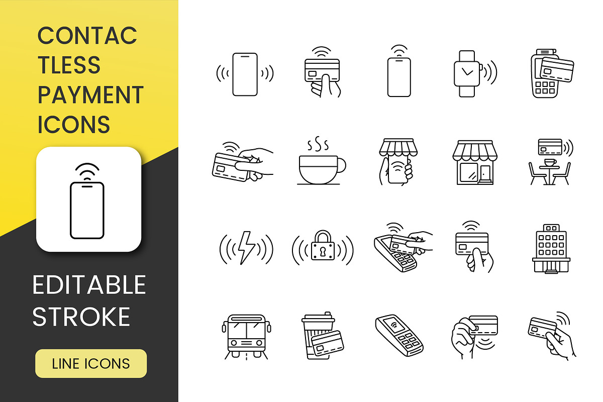 Contactless Payment Icon Set, an Outline Icon by Grand Design (Photo 1 of 3)