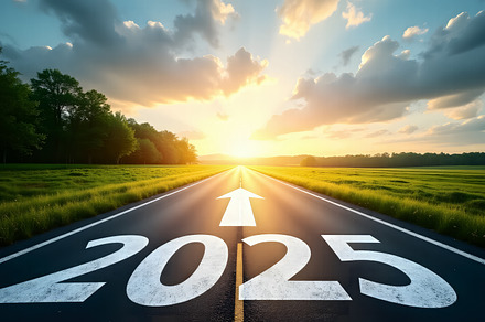 Road to 2025 with sunrise in the hor, a Transportation Photo by Perpis